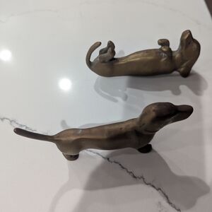 Mid Century Hollywood Regency Vintage Solid Bronze Dachshund Dog Figurines